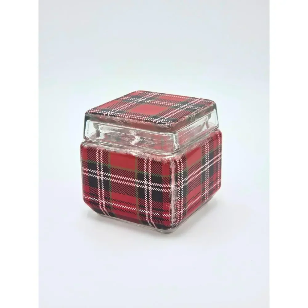 Plaid Glass Candy Jar – Holiday Treat Container, Vintage‑Style Christmas Storage